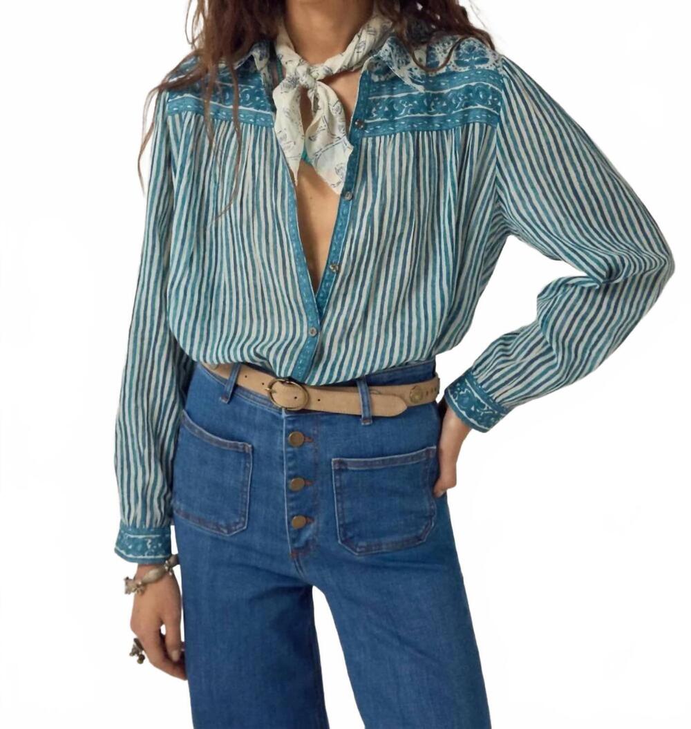 NEW MAISON HOTEL maria blouse in mediterranean stripes blue ink
